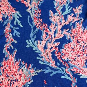 Lilly Pulitzer Etta V-Neck Blue and Pink Coral Print Top SUMMER SALE!